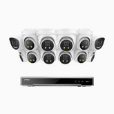 H800X - 4K 16 Channel PoE Security System with 2 Bullet & 10 Turret Cameras, 1/1.8'' BSI Sensor, f/1.6 Aperture (0.003 Lux), Siren & Strobe Alarm,Two-Way Audio, Human & Vehicle Detection, Perimeter Protection, Works with Alexa, All-Metal Housing